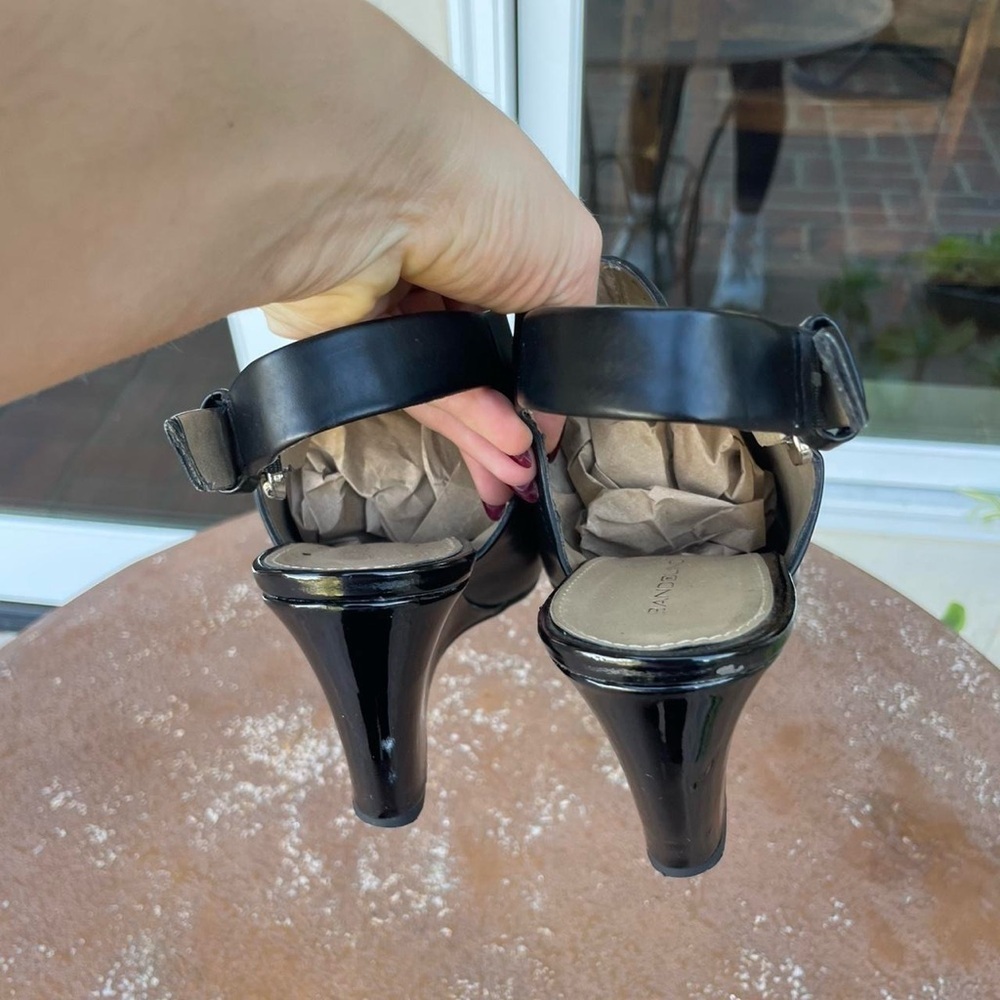 Vintage 90s retro black block heel mule sandals sz 8 - Picture 3 of 6